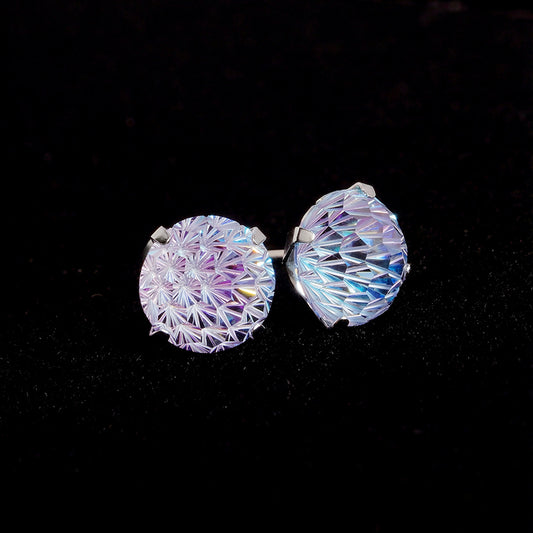 Fireworks Cut Cubic Zirconia Stud Earrings - 8mm Stainless Steel Kaleidoscope Jewelry