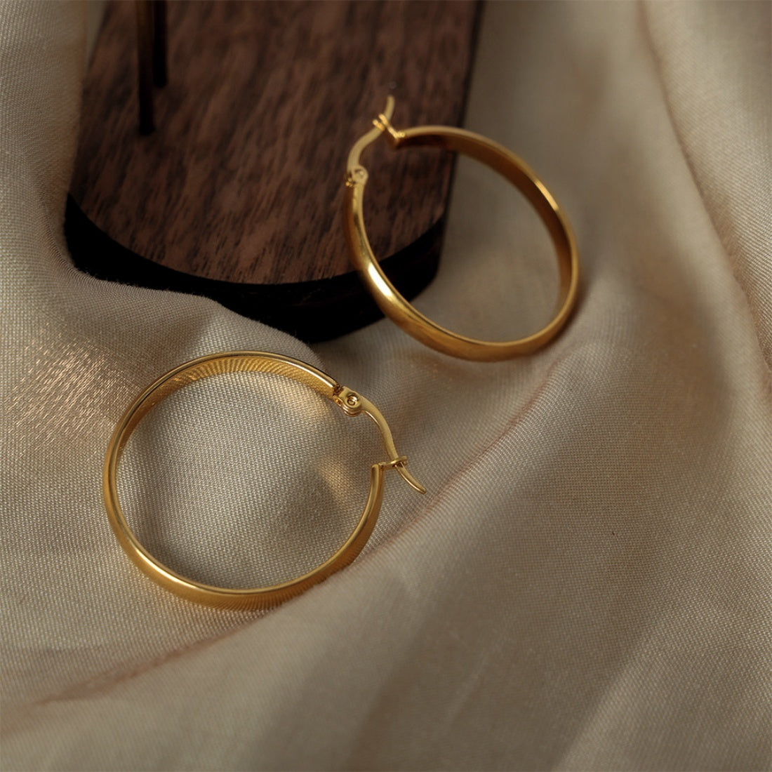Large Flat Hoop Earrings - 14K Gold-Plated Wide Statement Hoops