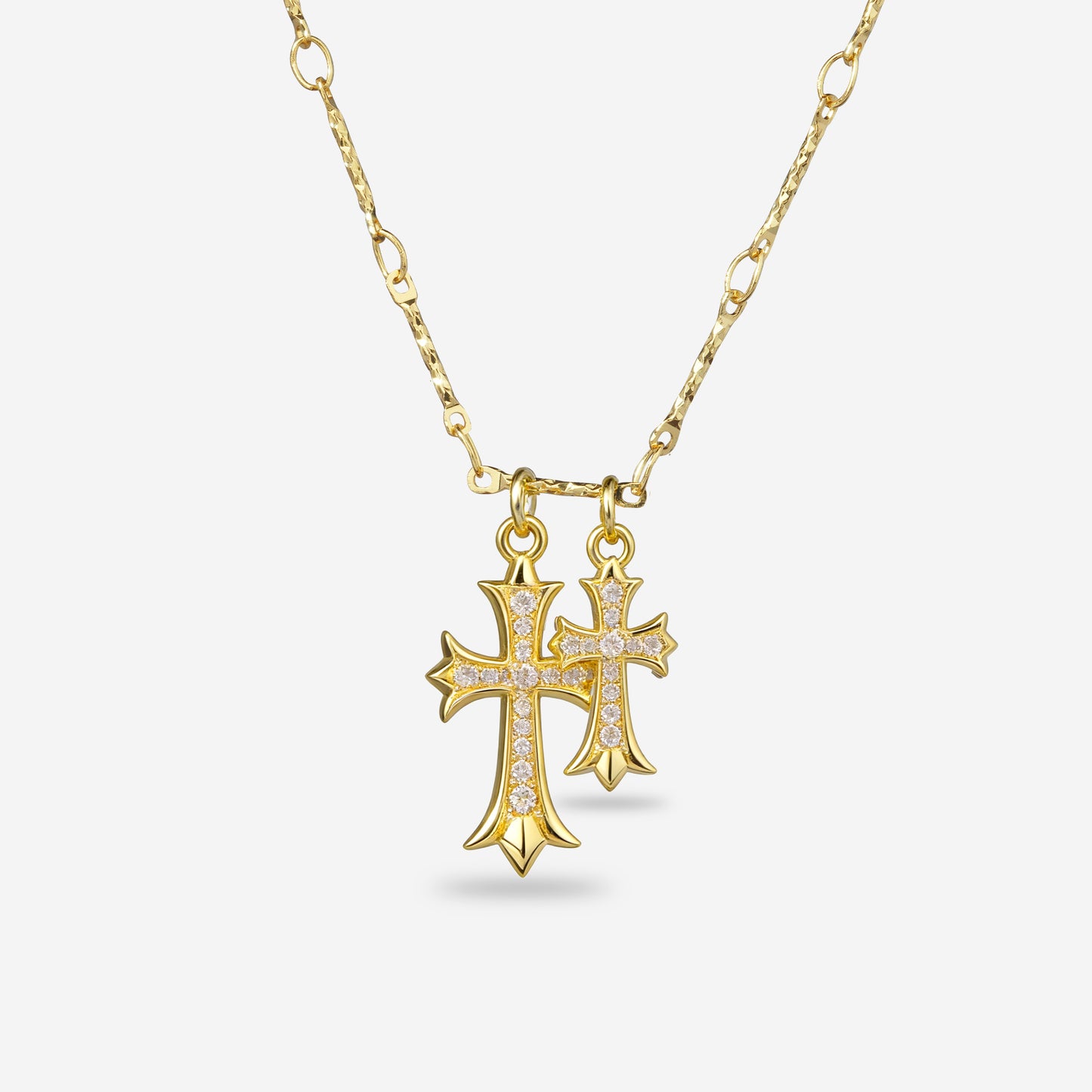 Double Cross Pendant Necklace | 14K Gold Plated & Pave Zircon | Adjustable Layering Chain