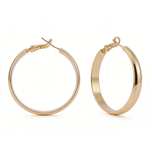 Large Flat Hoop Earrings - 14K Gold-Plated Wide Statement Hoops