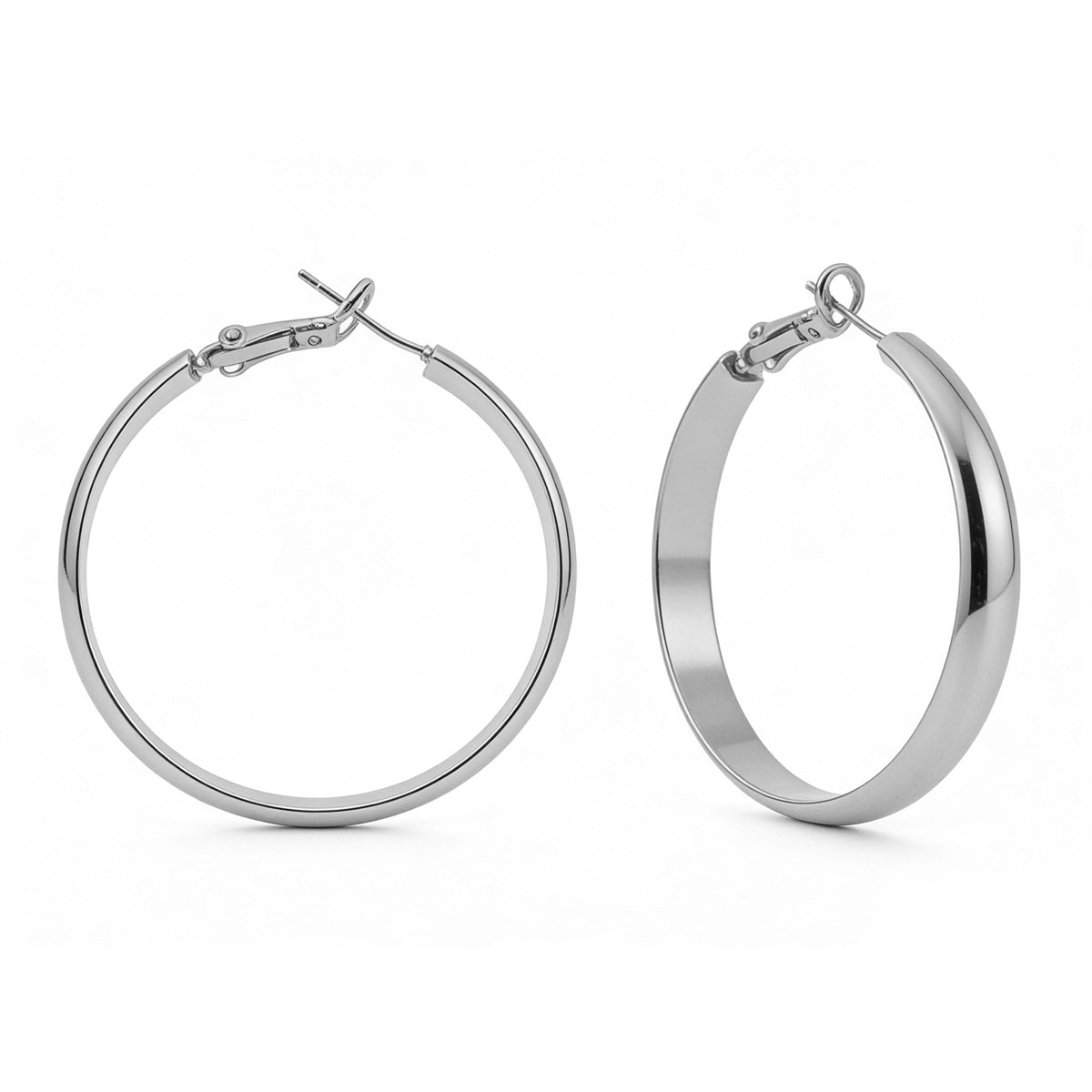 Large Flat Hoop Earrings - 14K Gold-Plated Wide Statement Hoops