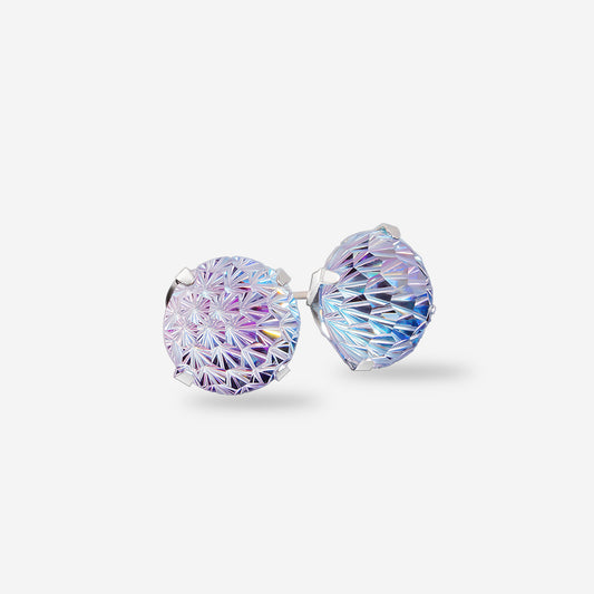 Fireworks Cut Cubic Zirconia Stud Earrings - 8mm Stainless Steel Kaleidoscope Jewelry
