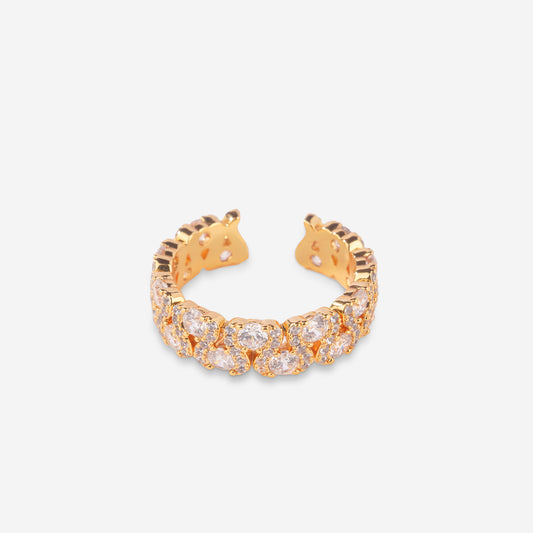 Gold Tone Adjustable Eternity Ring - Cubic Zirconia Open Band for Women