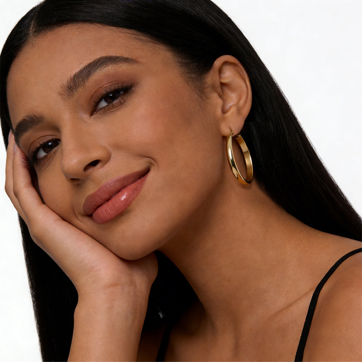 Large Flat Hoop Earrings - 14K Gold-Plated Wide Statement Hoops