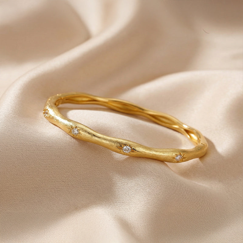 Dainty Oval Gold Plated Bangle for Small Wrists - Effortless Cubic Zirconia Stone Bangle