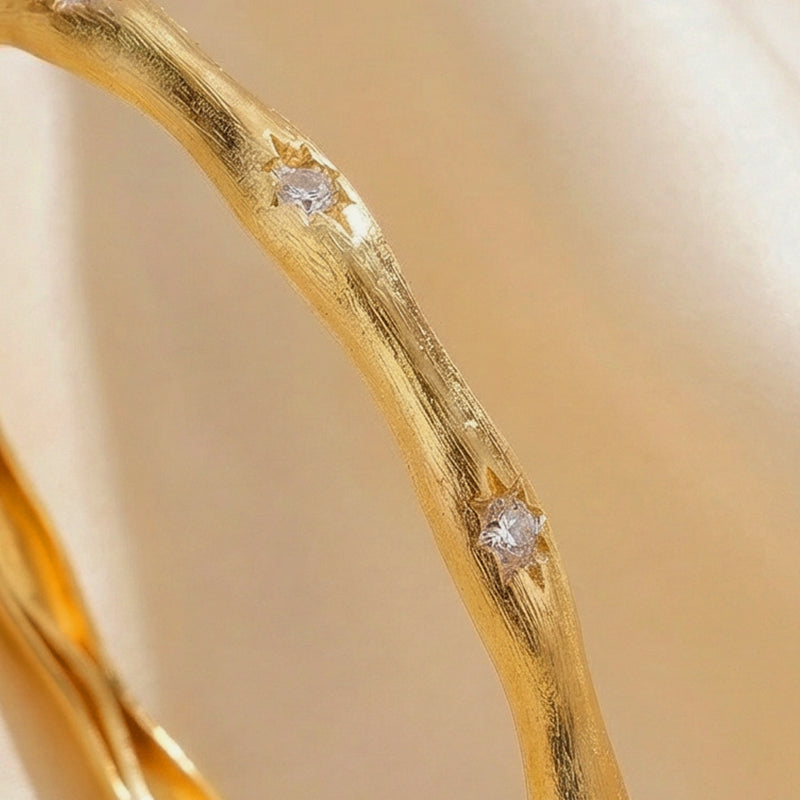 Dainty Oval Gold Plated Bangle for Small Wrists - Effortless Cubic Zirconia Stone Bangle