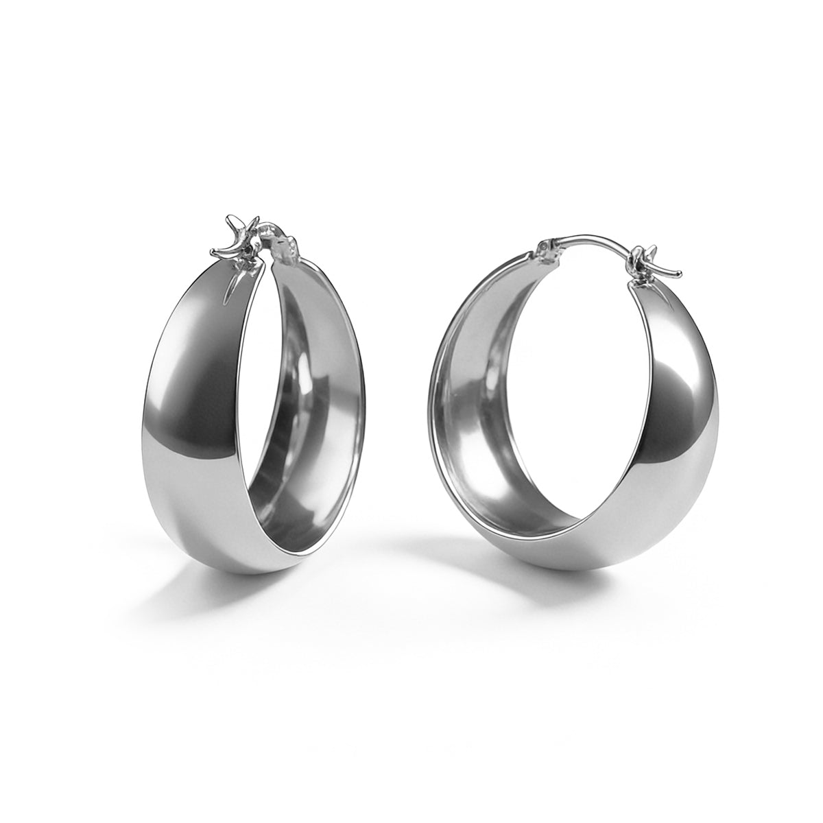 Chunky 14K Gold Plated Hoop Earrings - 30mm Lightweight Dome Hoops