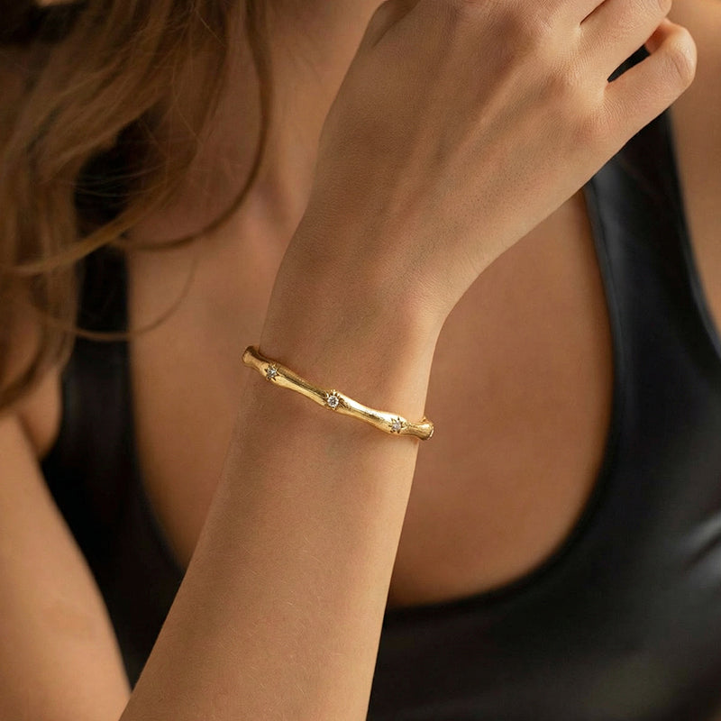 Dainty Oval Gold Plated Bangle for Small Wrists - Effortless Cubic Zirconia Stone Bangle