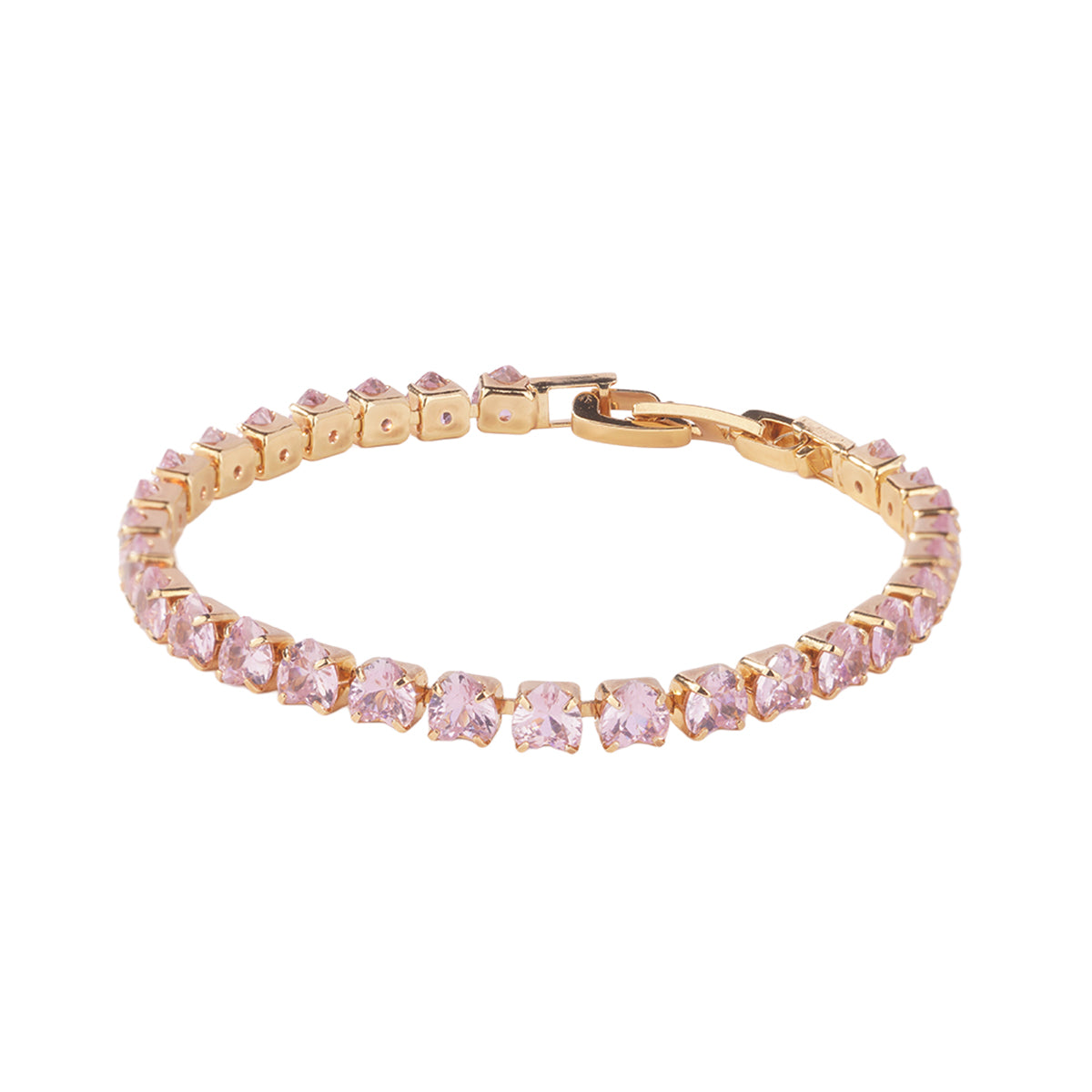 Rose Pink Heart Tennis Bracelet - Gold Plated Cubic Zirconia (Adjustable)