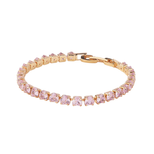 Rose Pink Heart Tennis Bracelet - Gold Plated Cubic Zirconia (Adjustable)