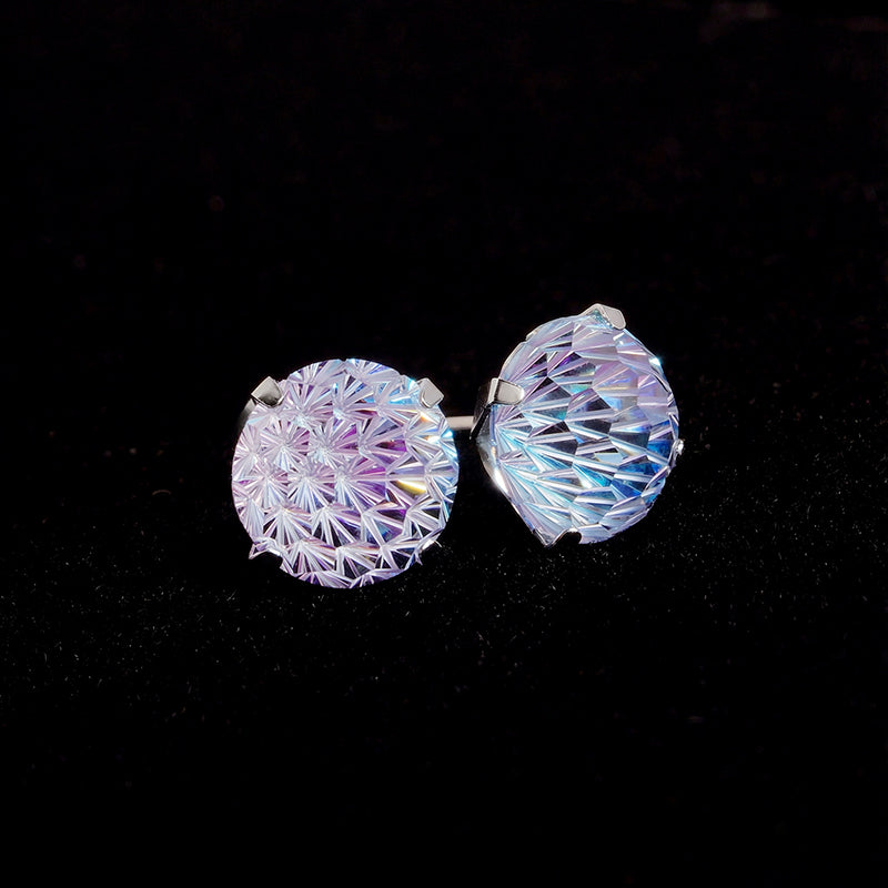 Fireworks Cut Cubic Zirconia Stud Earrings - 8mm Stainless Steel Kaleidoscope Jewelry
