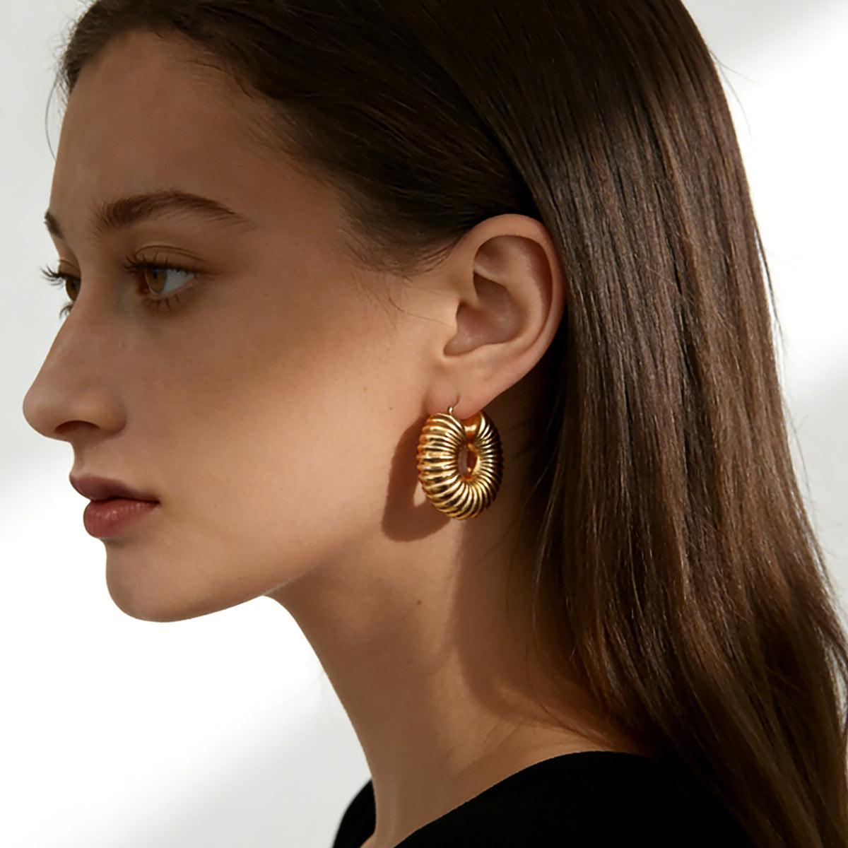 14K Gold Plated Chunky Earring Collection - Vintage Geometric Hoops & Studs