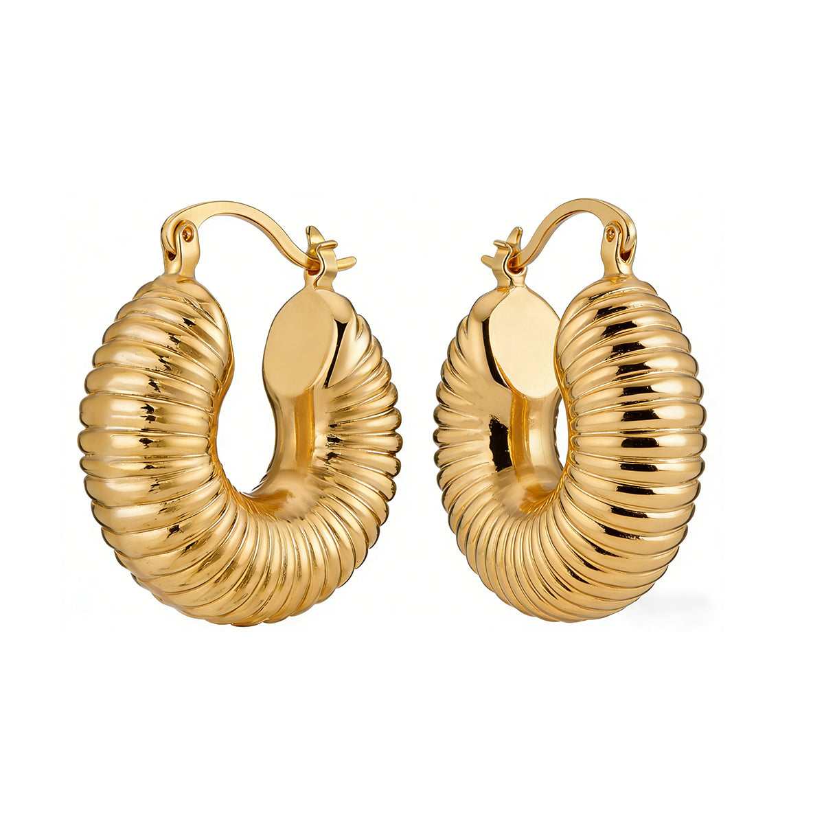 14K Gold Plated Chunky Earring Collection - Vintage Geometric Hoops & Studs