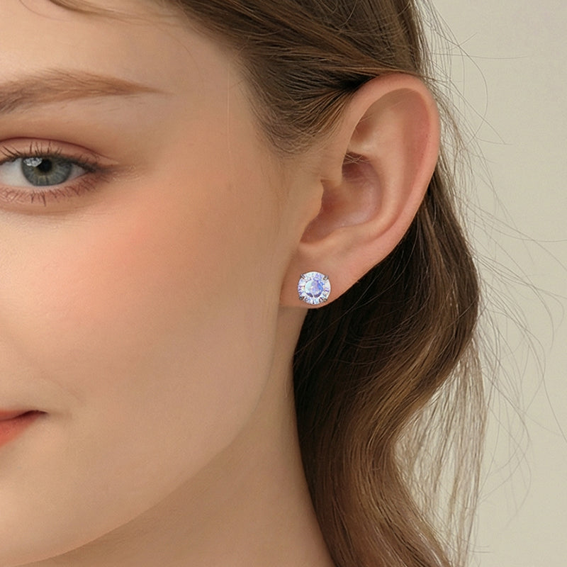 Fireworks Cut Cubic Zirconia Stud Earrings - 8mm Stainless Steel Kaleidoscope Jewelry