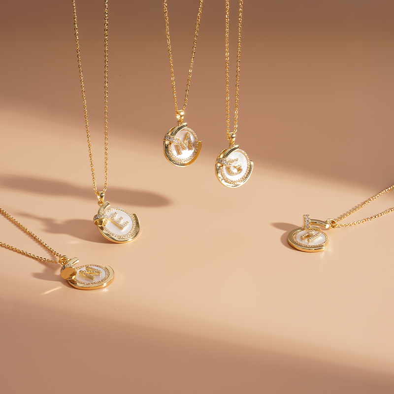 Personalized Aesthetic Mother of Pearl Initial Necklace | 14K Gold Plated | Delicate Letter Jewelry