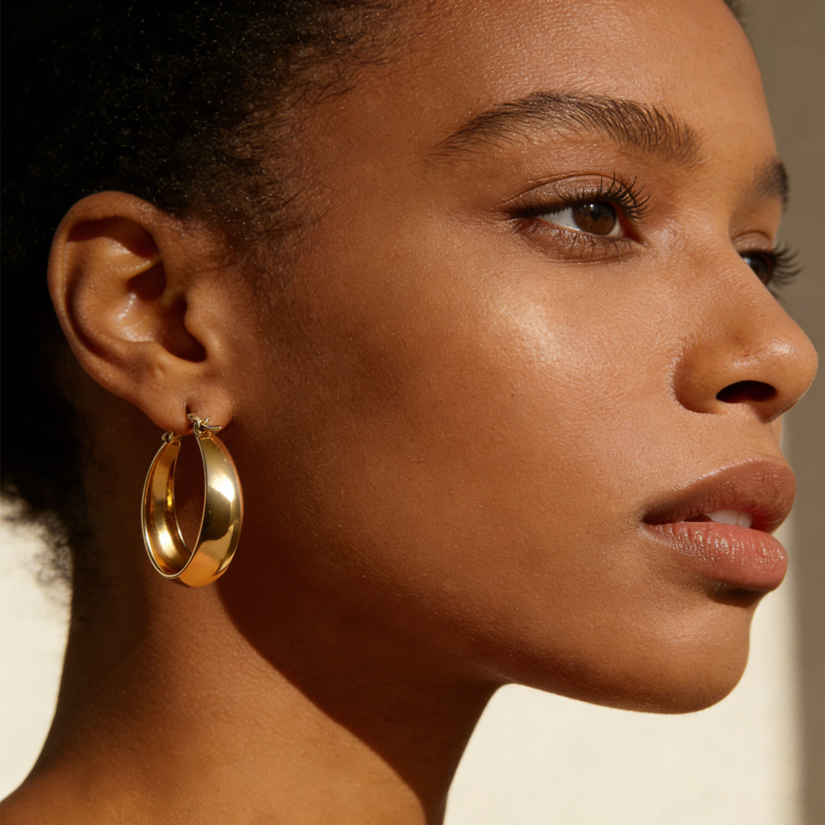 Chunky 14K Gold Plated Hoop Earrings - 30mm Lightweight Dome Hoops