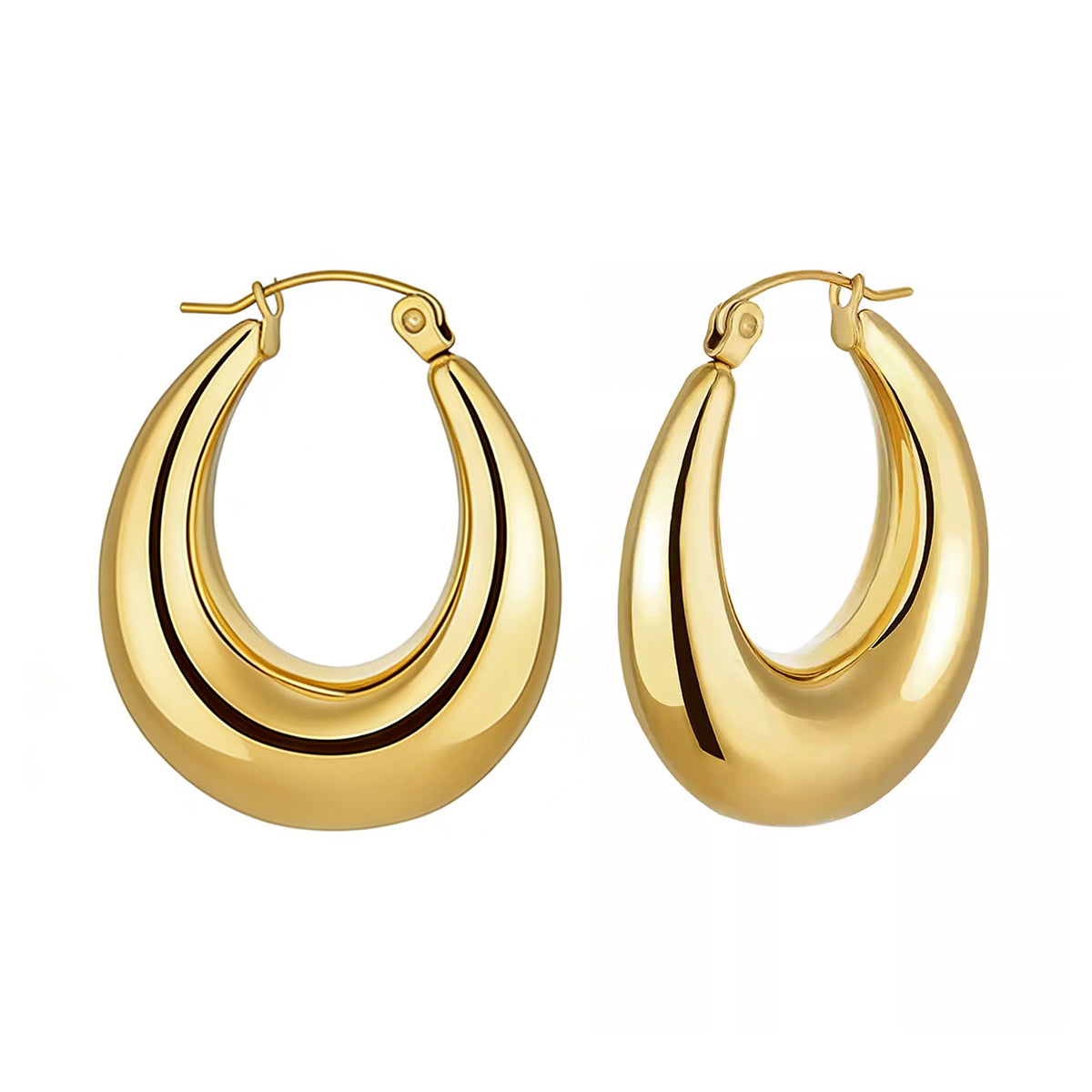 14K Gold Plated Chunky Earring Collection - Vintage Geometric Hoops & Studs