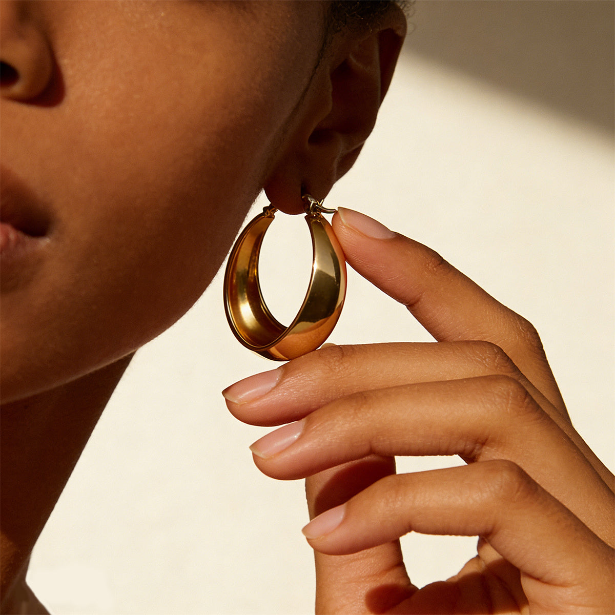 Chunky 14K Gold Plated Hoop Earrings - 30mm Lightweight Dome Hoops