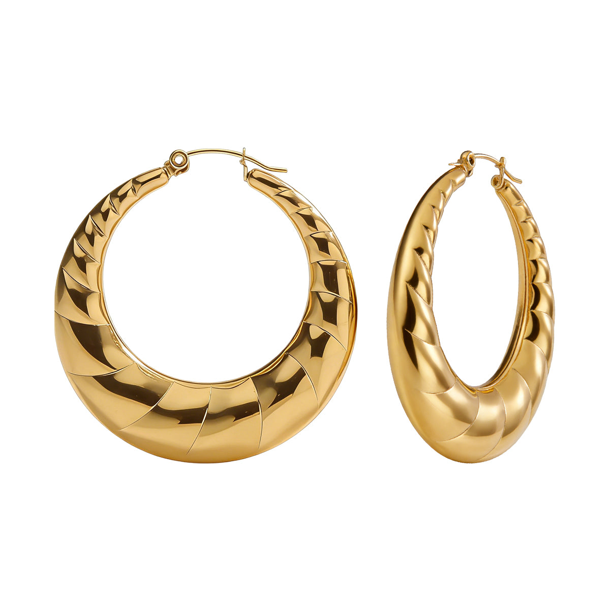 14K Gold Plated Chunky Earring Collection - Vintage Geometric Hoops & Studs