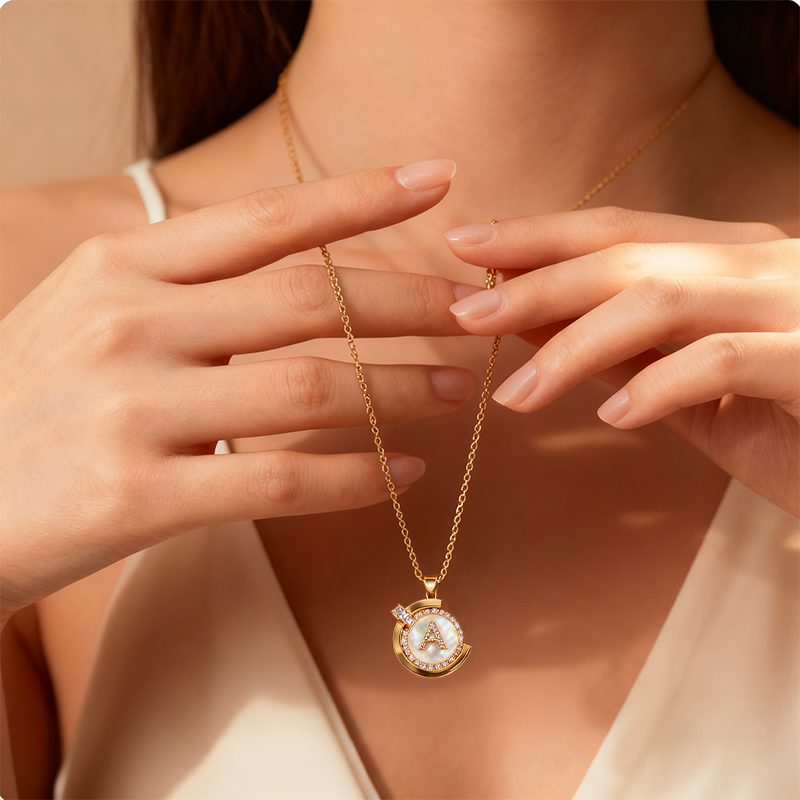 Personalized Aesthetic Mother of Pearl Initial Necklace | 14K Gold Plated | Delicate Letter Jewelry