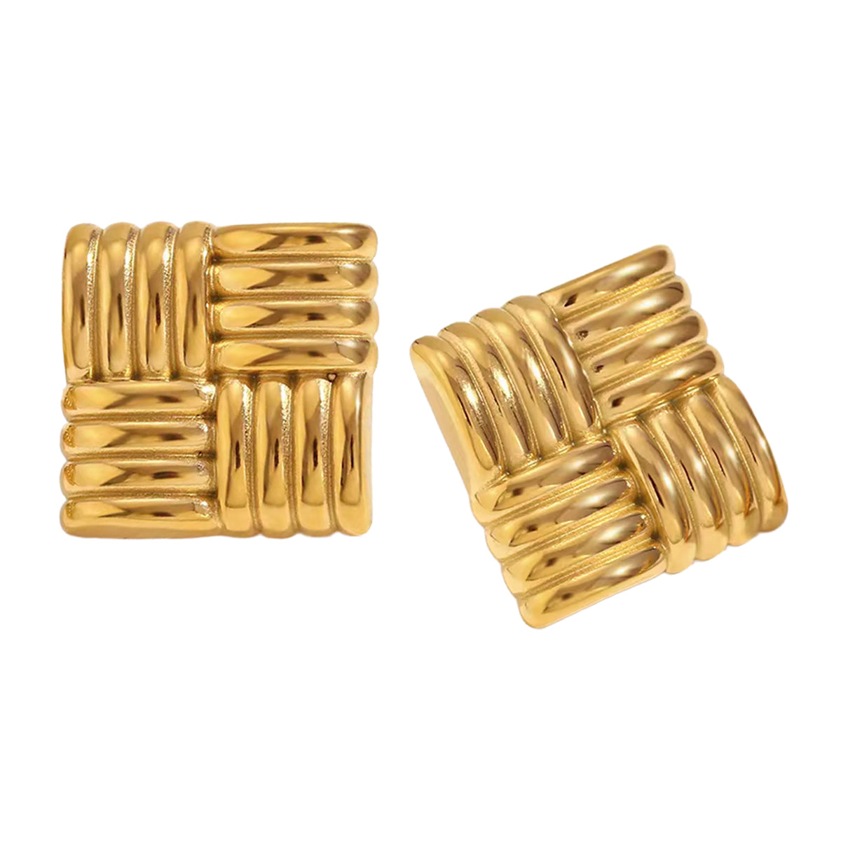 14K Gold Plated Chunky Earring Collection - Vintage Geometric Hoops & Studs