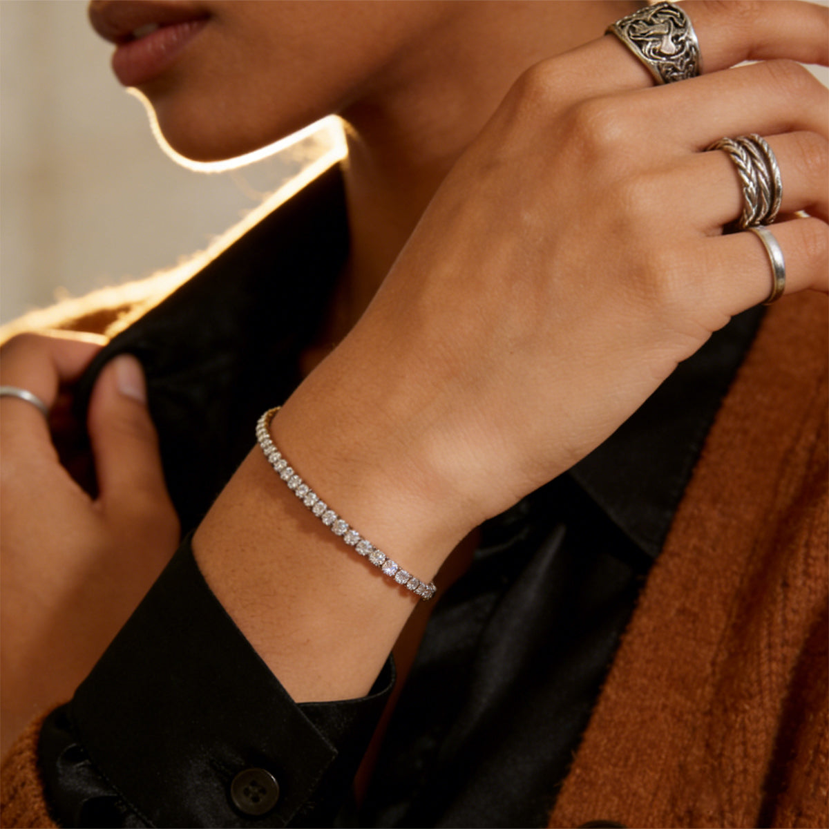 Classic Cubic Zirconia Tennis Bracelet - 14K Gold & Silver Plated Dainty Bracelet