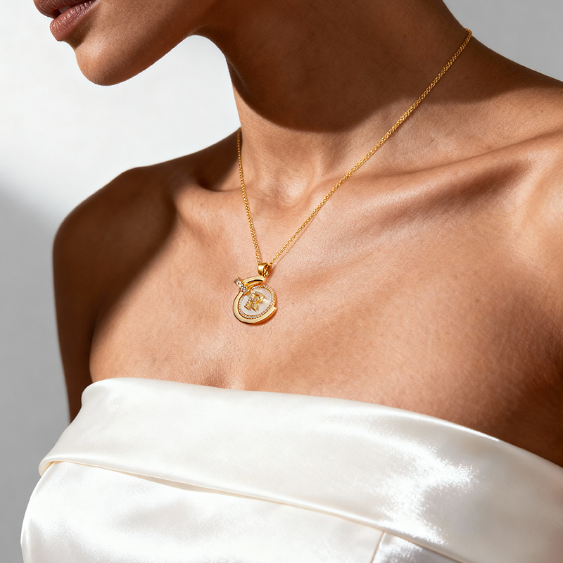 Personalized Aesthetic Mother of Pearl Initial Necklace | 14K Gold Plated | Delicate Letter Jewelry