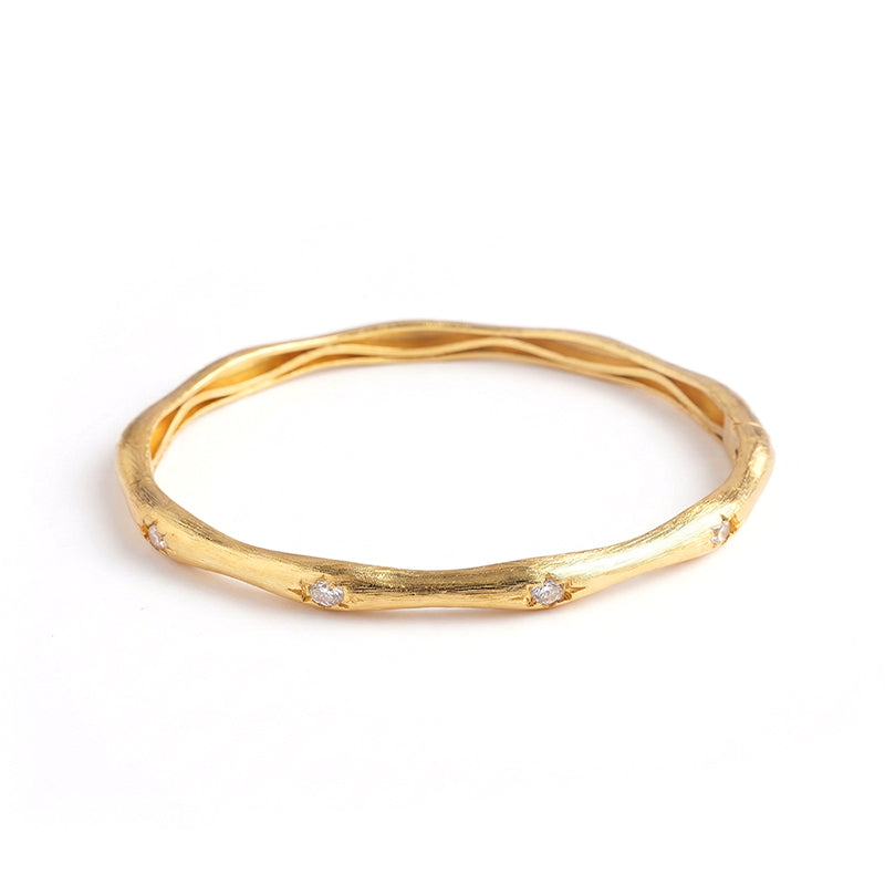 Dainty Oval Gold Plated Bangle for Small Wrists - Effortless Cubic Zirconia Stone Bangle
