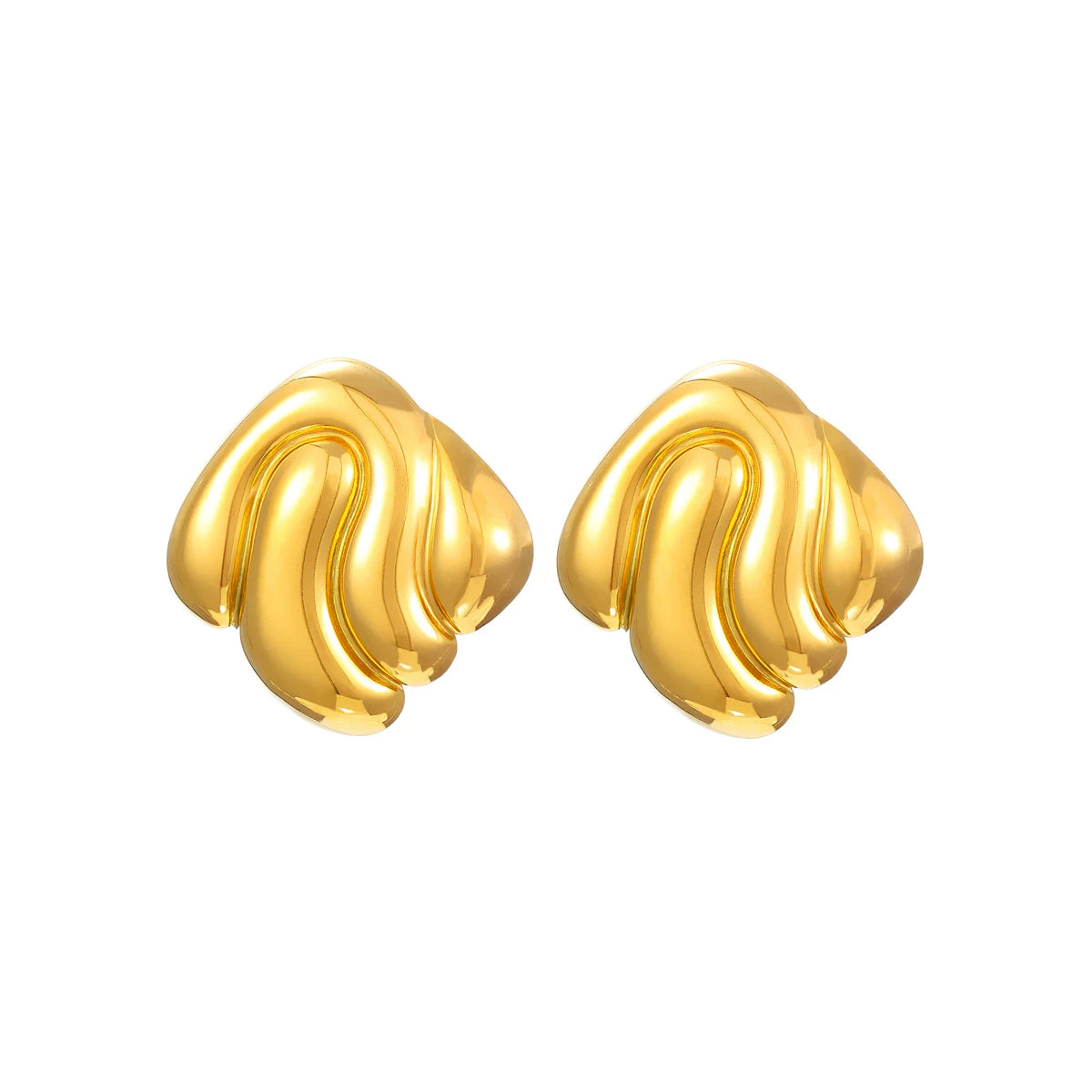 14K Gold Plated Chunky Earring Collection - Vintage Geometric Hoops & Studs