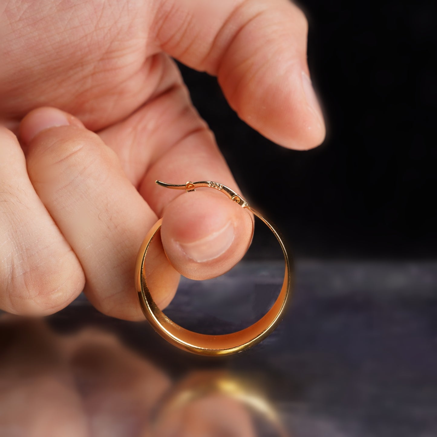 Chunky 14K Gold Plated Hoop Earrings - 30mm Lightweight Dome Hoops