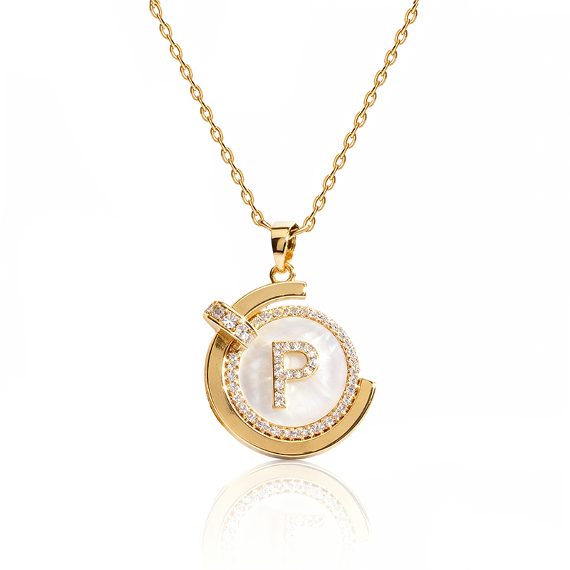 Personalized Aesthetic Mother of Pearl Initial Necklace | 14K Gold Plated | Delicate Letter Jewelry